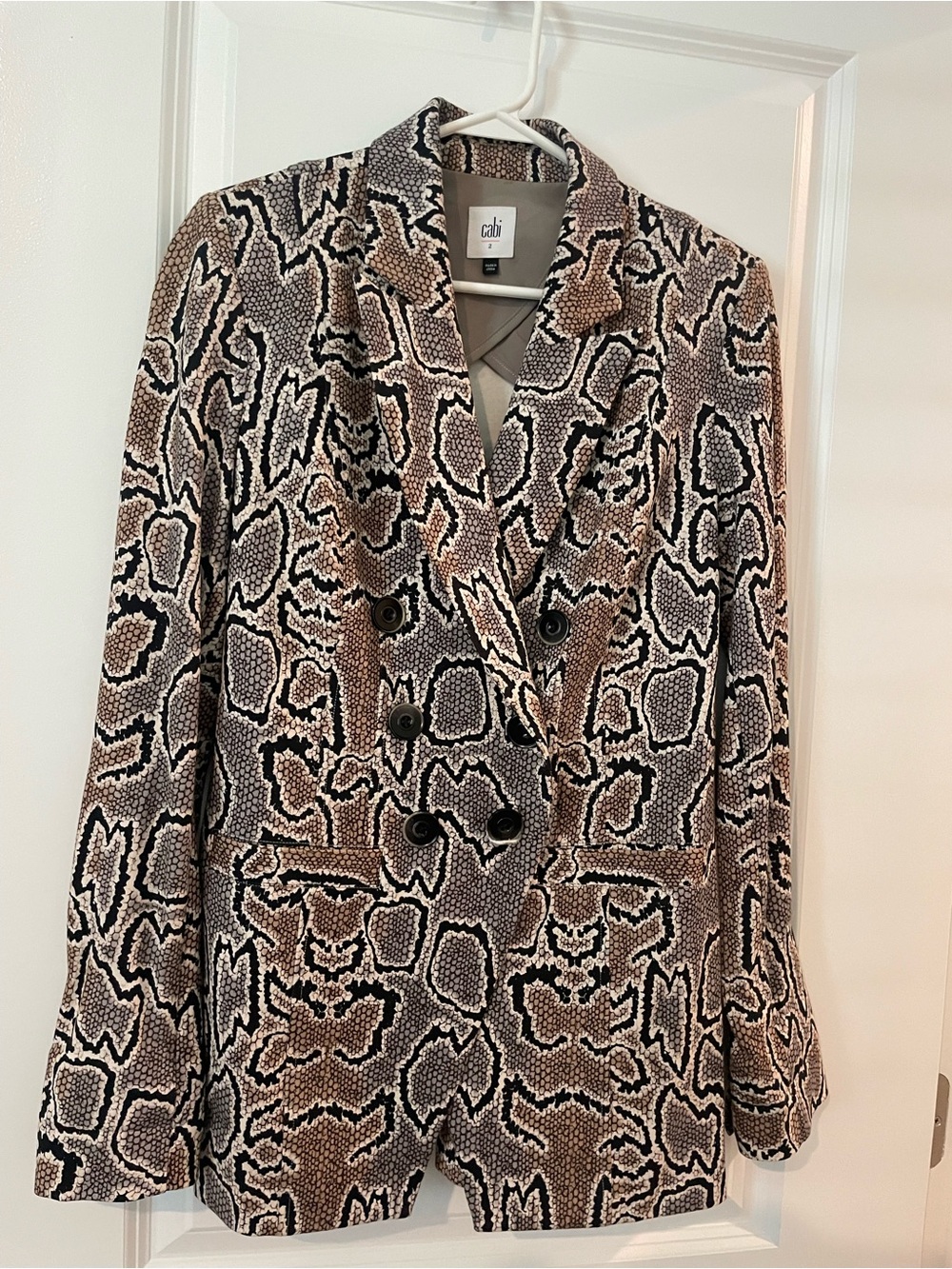 CAbi Double-Breasted Python Print Blazer in Brown and Black